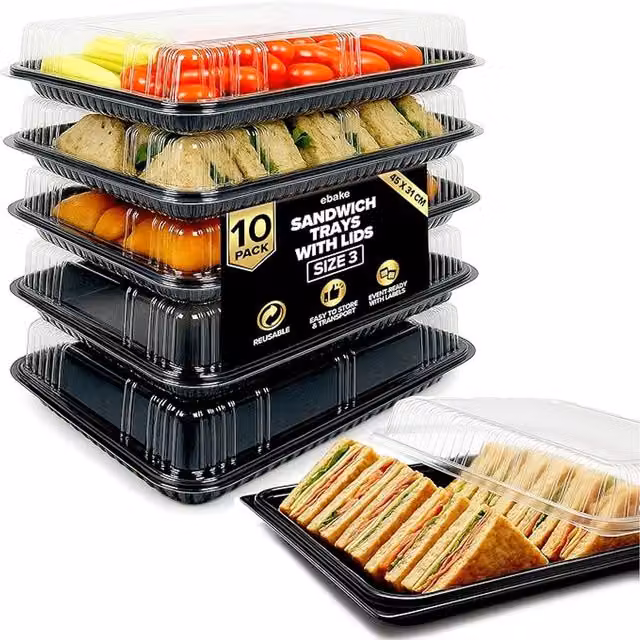 Ebake Black Sandwich Platter Trays with Lids, 39 cm