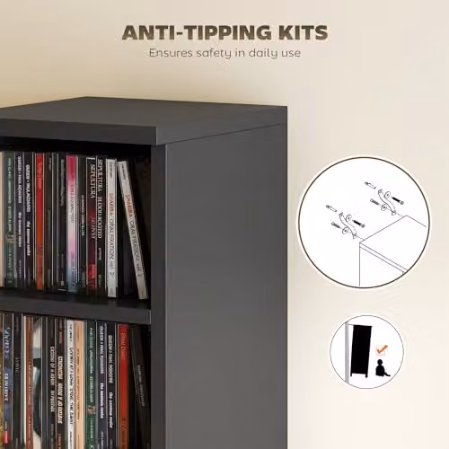 HOMCOM Set of 2 Black CD and DVD Storage Tower Racks with Adjustable Shelves – 6
