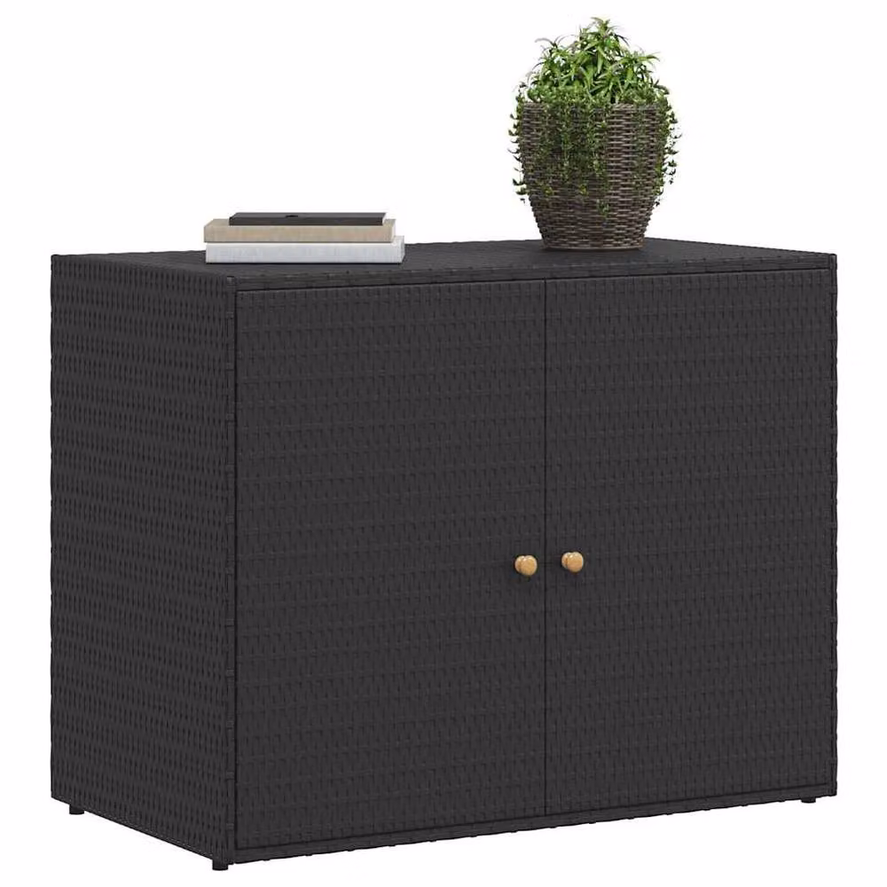 Berkfield Home Garden Storage Cabinet in Black with Acacia Wood and Poly Rattan, W/D/H: 100 x 55.5 x 80 cm – 4