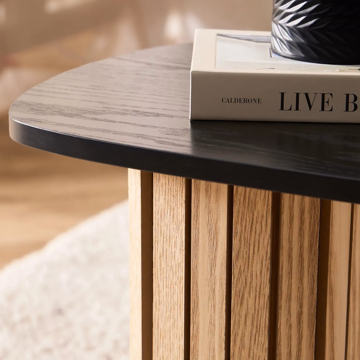 OHS Madison Ribbed Long Coffee Table and Side Table in Black and Multicolour – 2