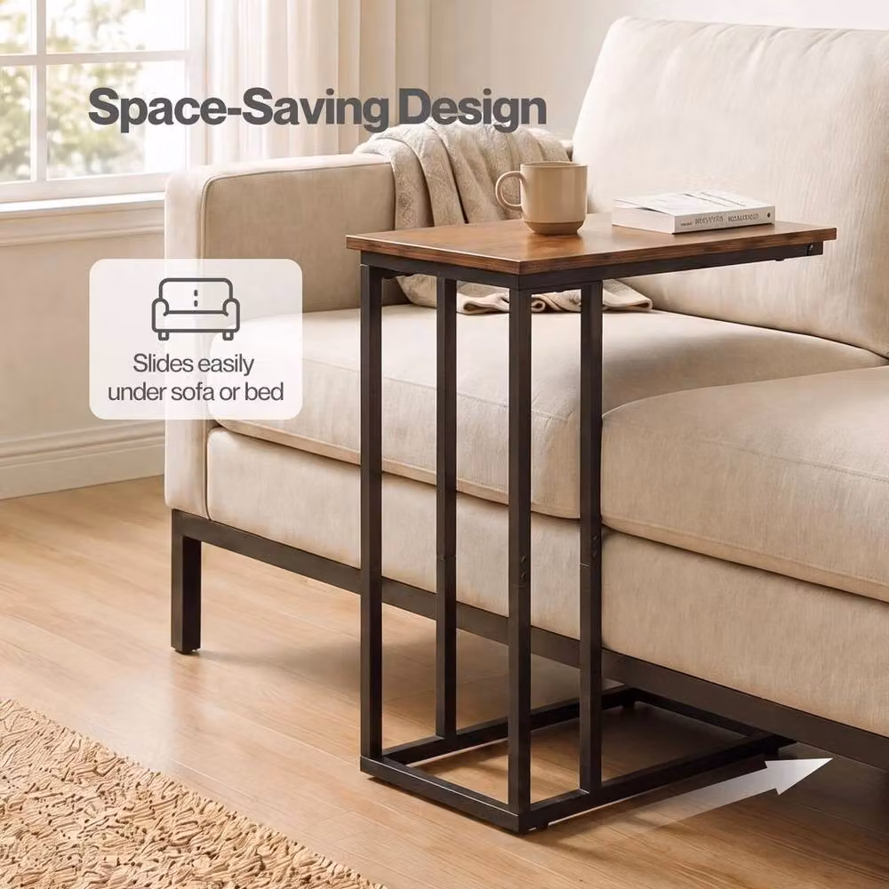 Kelvenix C-Shaped Space Saving Side Table in Brown – 4