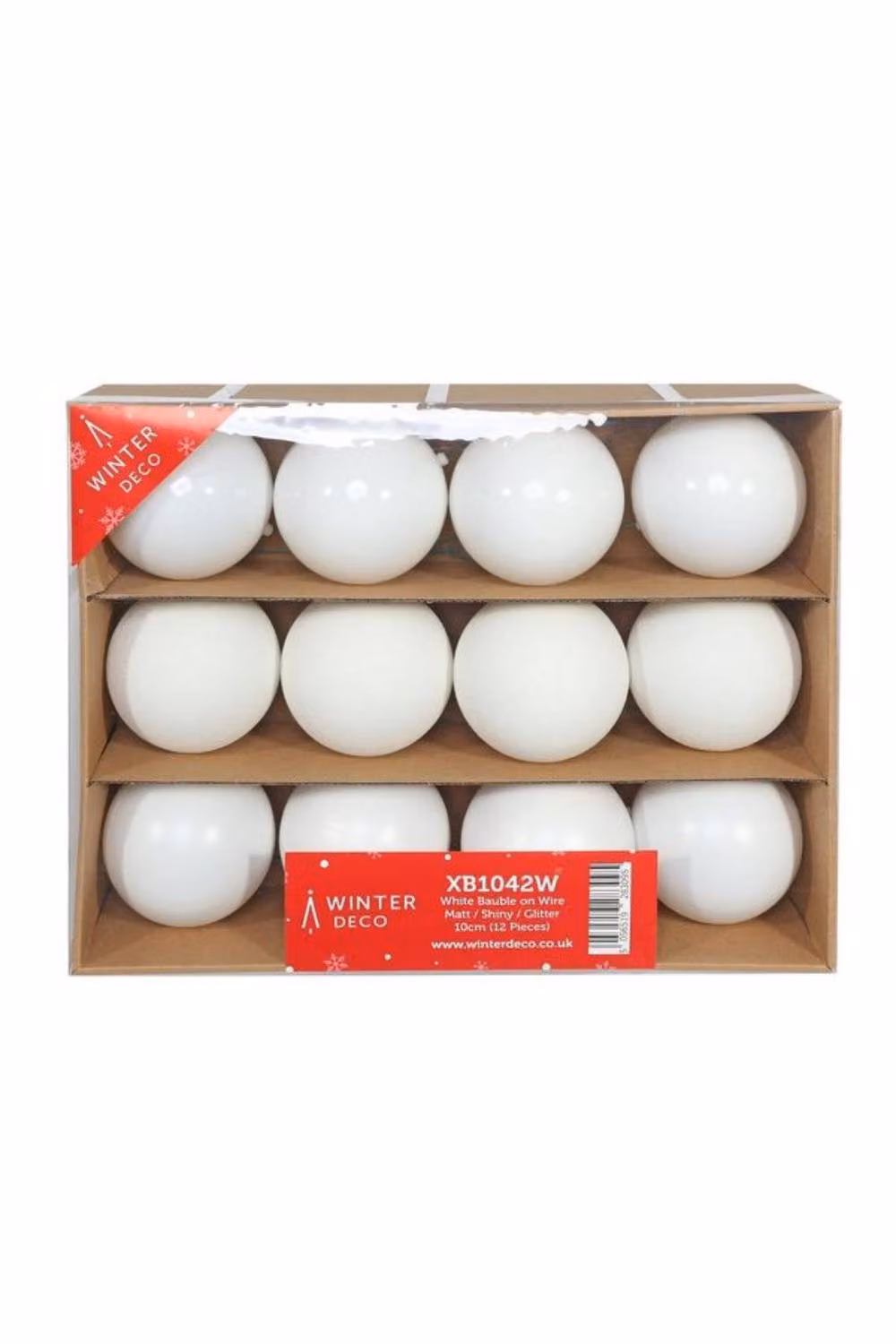 KDMD White Christmas Baubles on Wire, Matt and Shiny Glitter, 12 Pack – 2