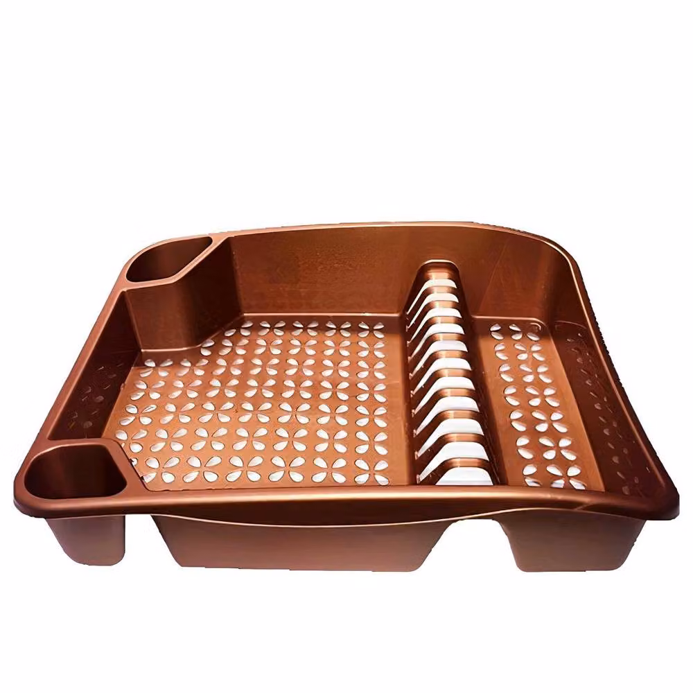 FLAVORA Rose Gold Large Plastic Dish Drainer with Cutlery Holder – 5