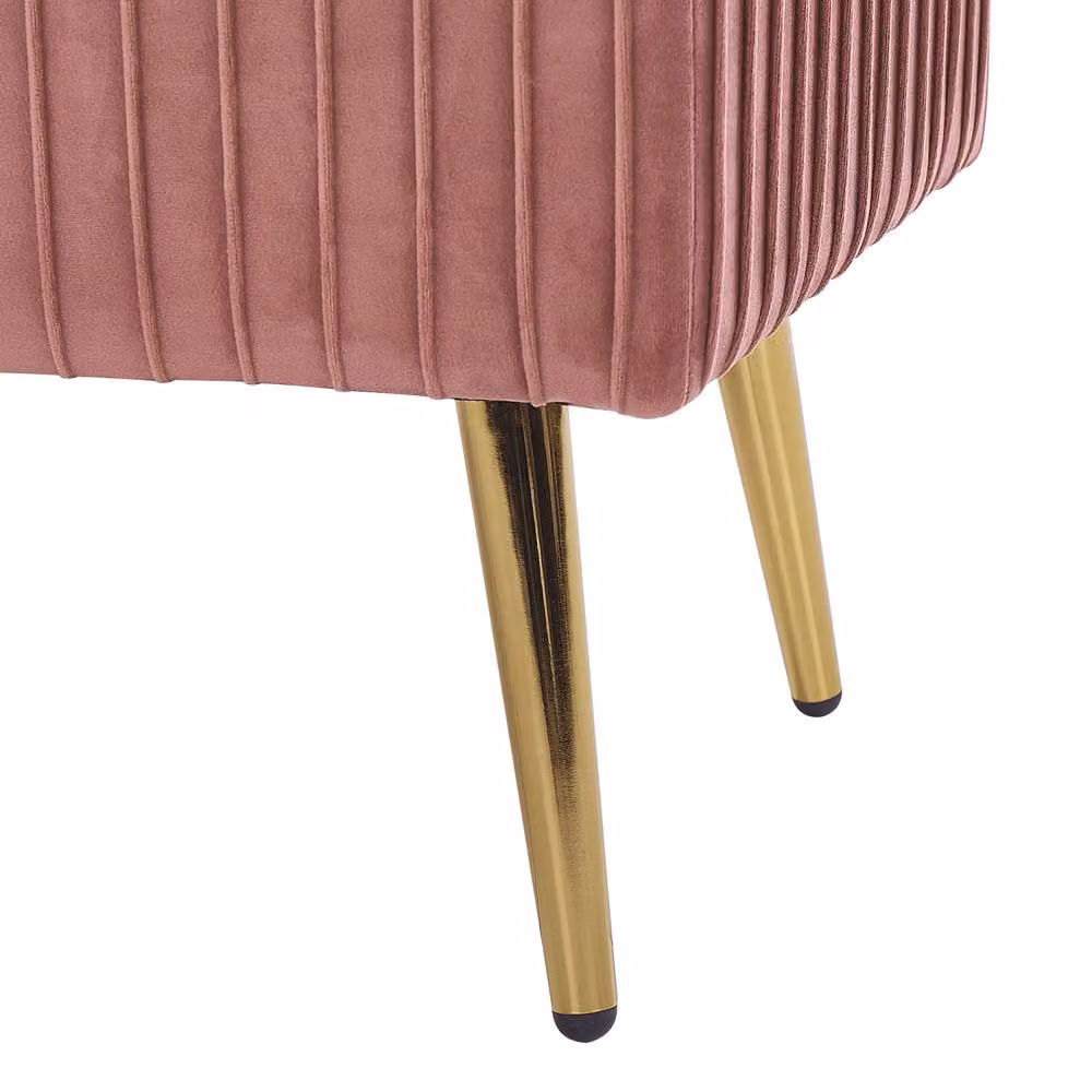 Wyld and Coco Pink Velvet Bench with Gold Metal Legs W: 118 cm, D: 40 cm, H: 42 cm – 4