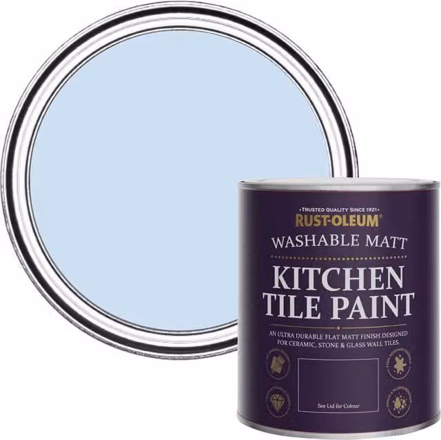 Rust-Oleum Water-Based Kitchen Tile Paint in Matt Finish, Powder Blue, 750ml – 1