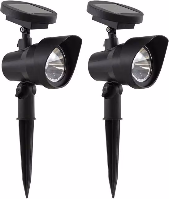 GEEZY Set of 2 Adjustable Solar LED Garden Spot Lights with Ground Spikes, Warm White, Black