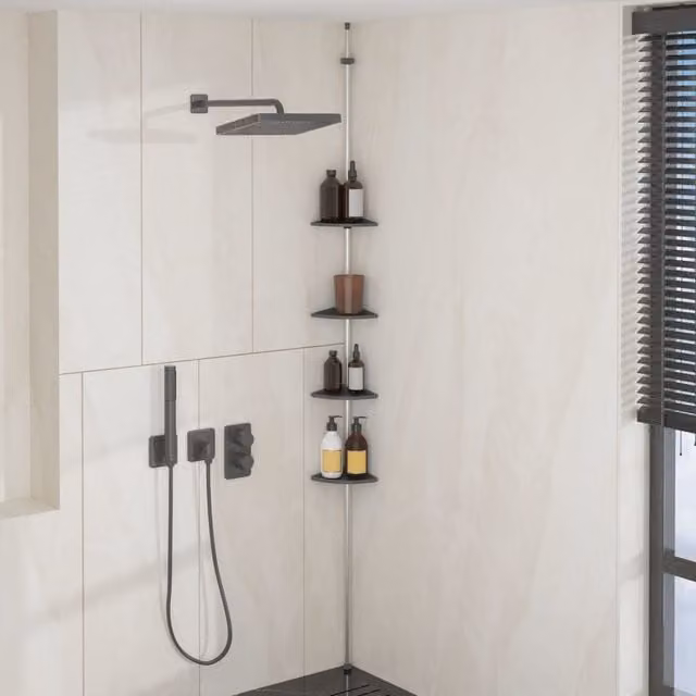 Berkfield Home 4-Tier Telescopic Silver Aluminium Corner Shower Shelf with Adjustable Shelves