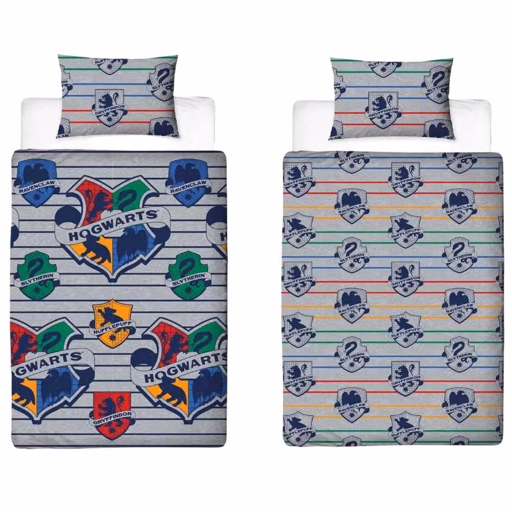 Harry Potter Reversible Striped Duvet Cover and Pillowcase Set, Multicolour, W: 140 cm, L: 200 cm – 3