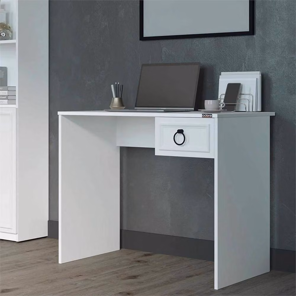 Nordara Matt White Modern Writing Desk with Single Pedestal and One Drawer – 3