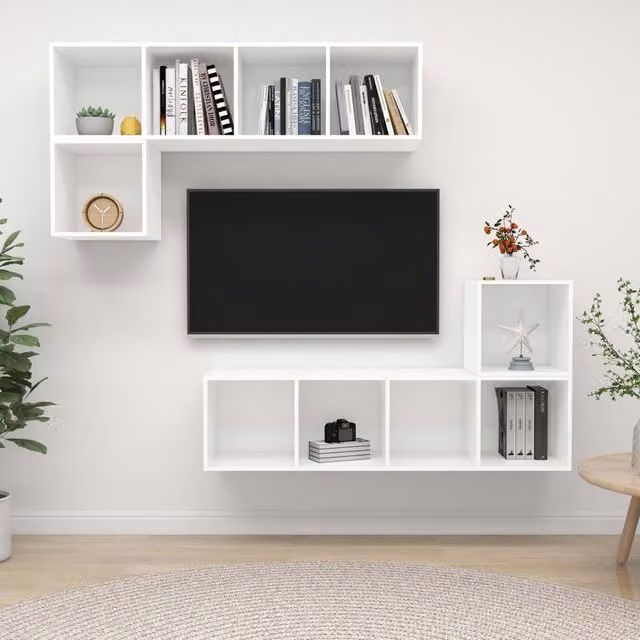 Berkfield Home 4 Piece White Minimalist TV Cabinet Set in Engineered Wood – 1