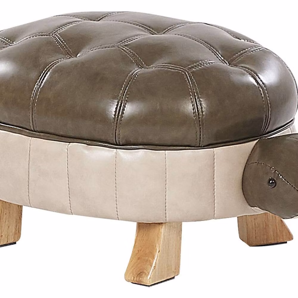 Wyld and Coco Turtle Stool in Green Faux Leather with Rubberwood Legs – 2