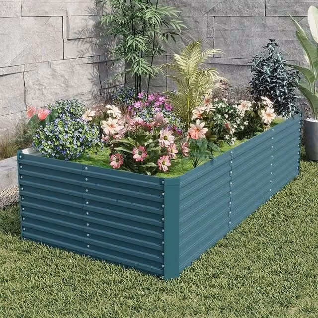 NESTLUNE Galvanised Steel Raised Garden Bed in Petrol Green, W/D/H: 120 x 60 x 120 cm