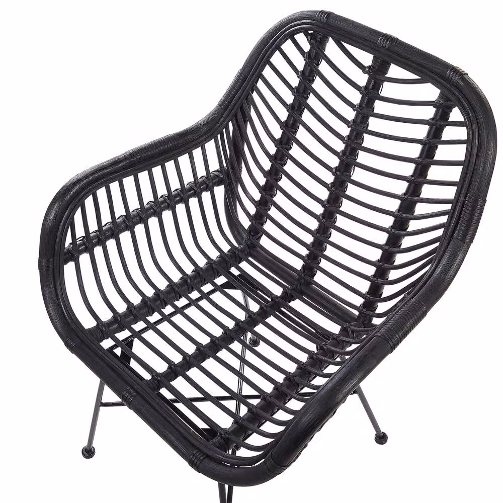 Wyld and Coco Black Rattan Armchair with Wicker Detailing and Black Metal Legs, W64 x D62 cm – 5
