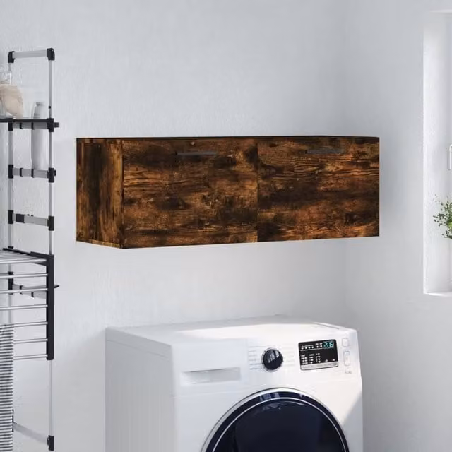 Berkfield Home Wall Mounted Smoked Oak Cabinet in Brown, W: 100 cm, D: 36.5 cm, H: 35 cm – 1