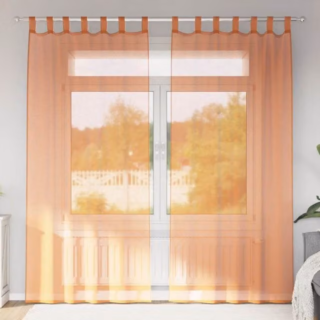 Berkfield Home Voile Fabric Panel Curtains with Tabs, 2 Pack, Brown/Orange, W: 140 cm, H: 225 cm – 1