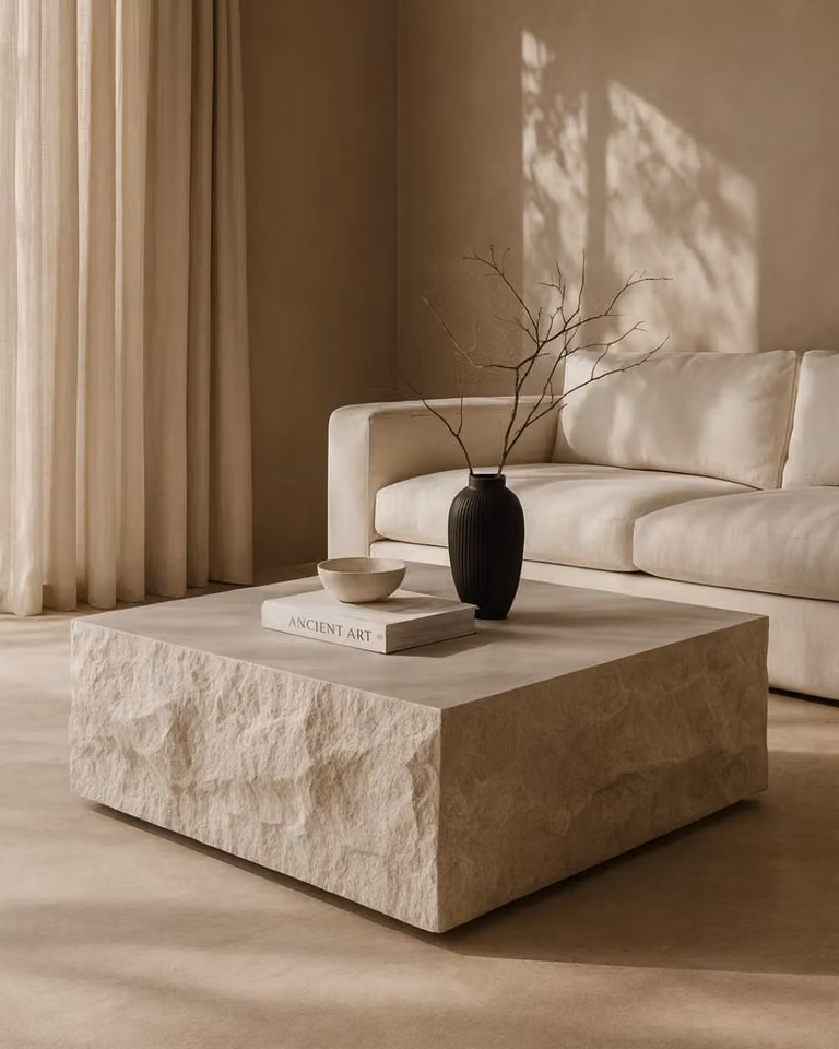 Tommy Franks Alfero Modern Square Coffee Table in Beige Stone Concrete with Matt Finish