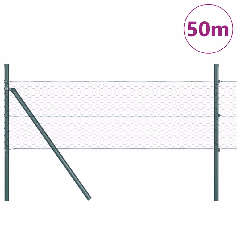Berkfield Home Green PVC-Coated Steel Hexagon Fence, H: 80 cm, W: 50 m