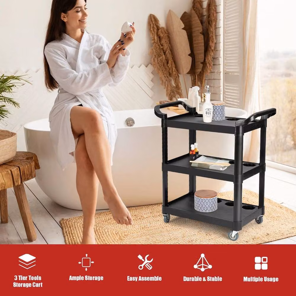 FLAVORA Black Garage Workshop Tool Storage Trolley Cart Dolly, W: 52 cm, D: 52 cm, H: 15 cm – 4