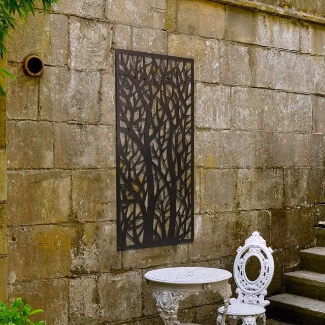 MirrorOutlet Amarelle Metal Tree Design Garden Screen in Antique Black, W: 60 cm, H: 120 cm
