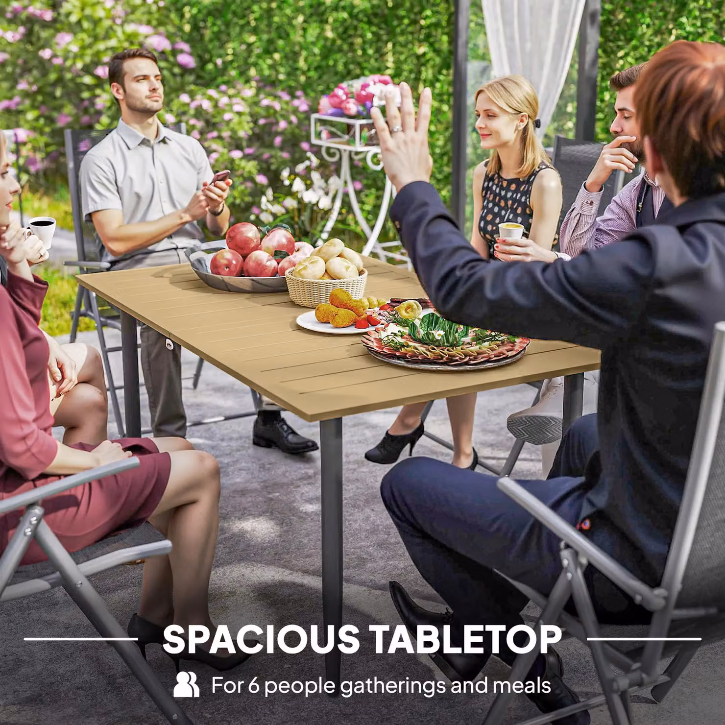 OUTSUNNY Brown Rectangular Garden Dining Table with Parasol Hole, W: 150 cm, D: 90 cm, H: 73 cm – 4