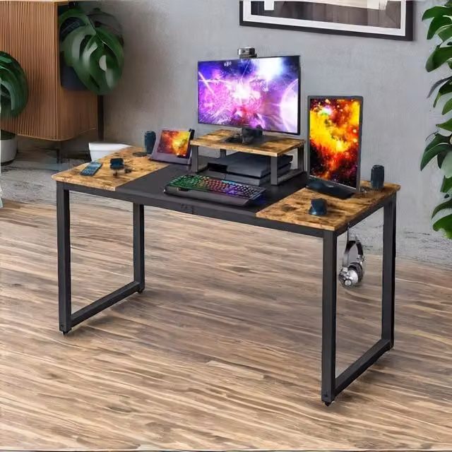 Rafaelo Mobilia Industrial Writing Desk with Moveable Monitor Mount in Brown, W: 140 cm, D: 75 cm, H: 75 cm