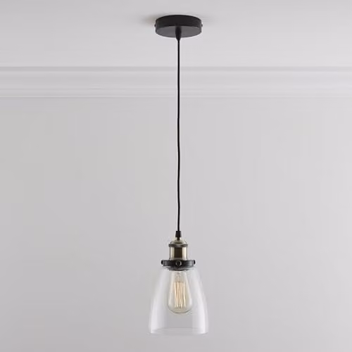 K LIVING Eve Hanging Clear Glass Ceiling Pendant with Filament Bulb, Transparent and Brass – 1
