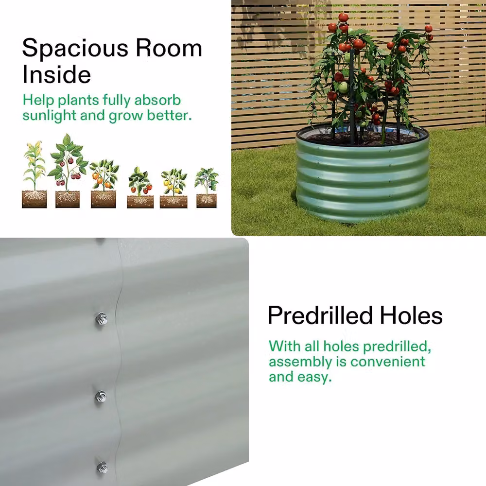 Living and Home Round Galvanised Steel Raised Garden Bed in Light Green, W: 80 cm, D: 40 cm – 4