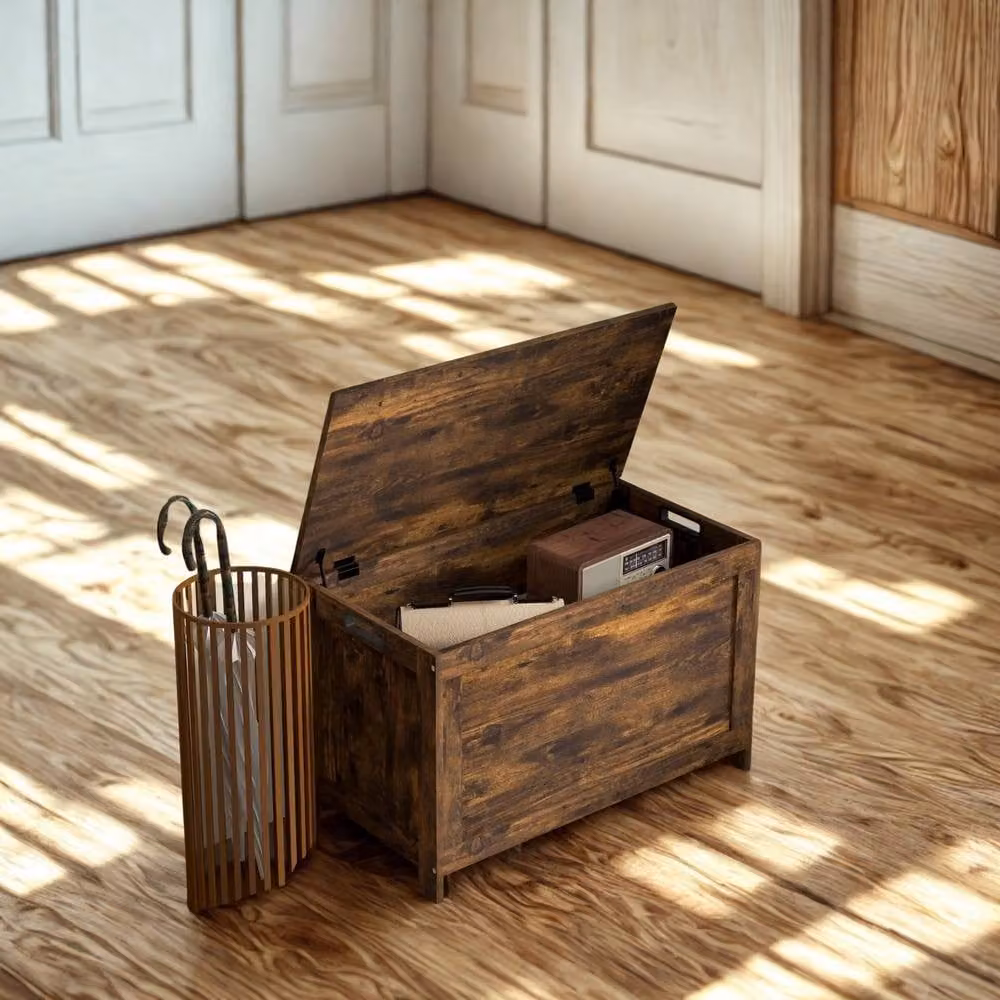 FURNOS Industrial Wooden Storage Box Chest Trunk in Rustic Brown, W/D/H: 48 x 40 x 40 cm – 3