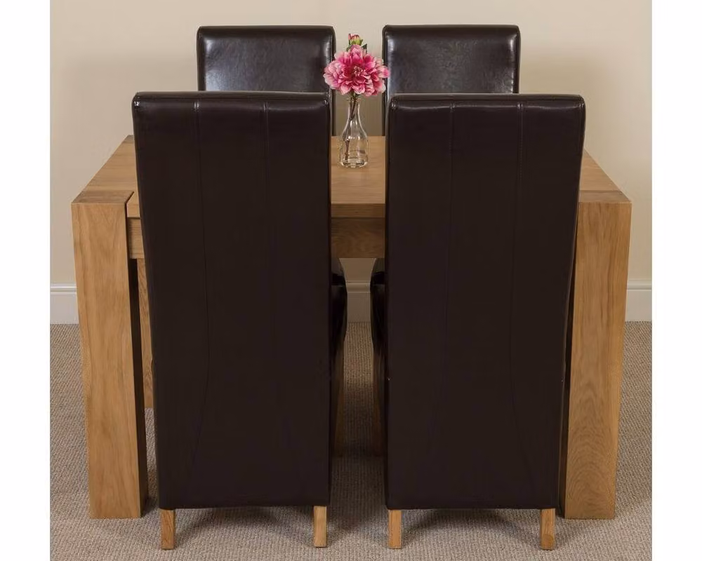 Thats Furniture Kuba Oak Dining Table and 4 Lola Brown Leather Chairs Set, W: 150 cm, D: 85 cm – 5