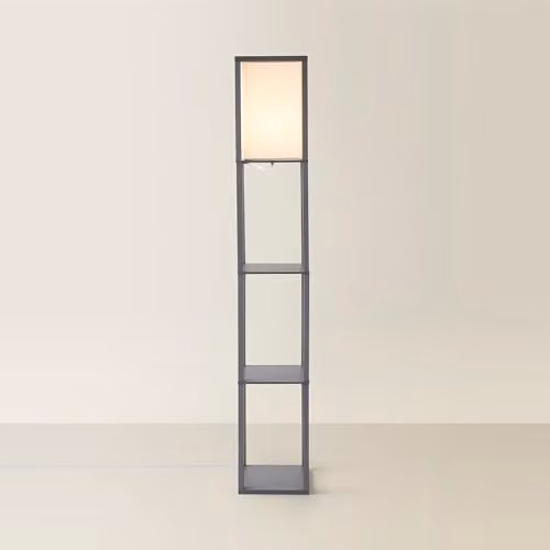 MiniSun Wooden Floor Lamp with Shelves in Grey – 1