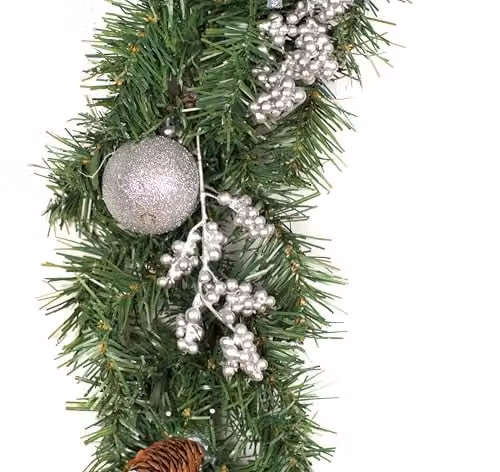 Best Artificial Christmas Garland with White and Silver Baubles and Foliage, 6ft – 1