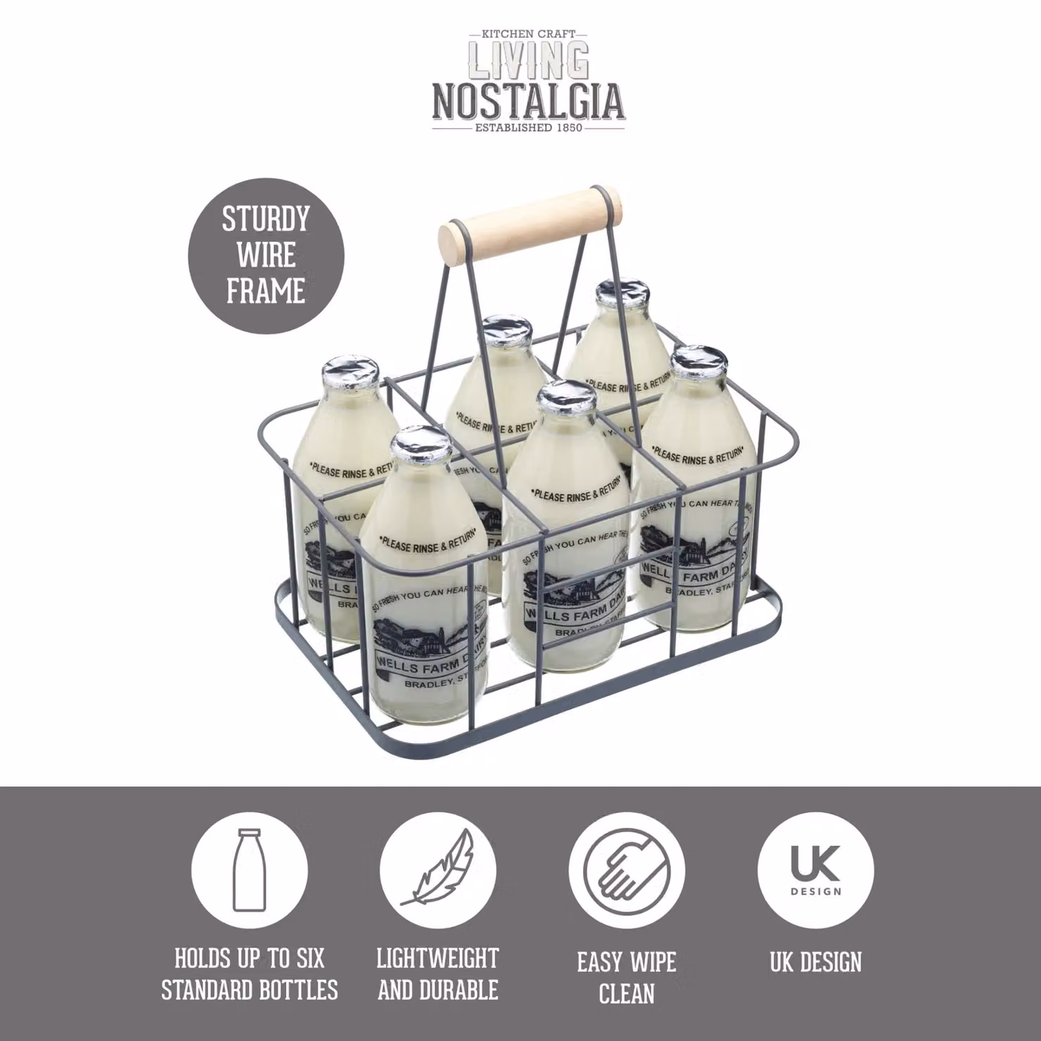 KitchenCraft Living Nostalgia Wire Six Bottle Carrier in Grey – 4