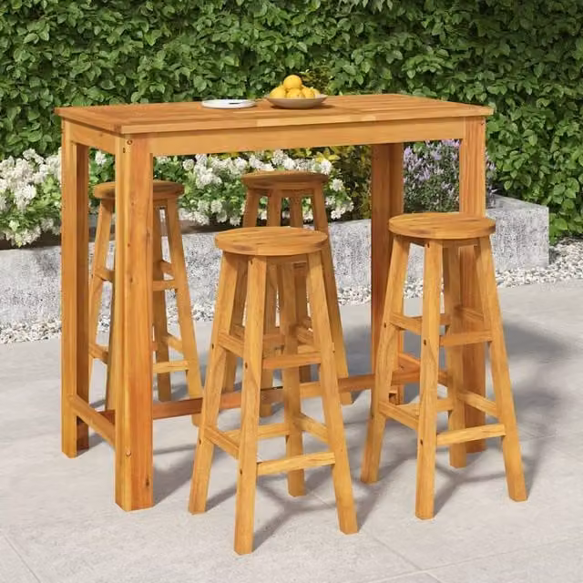 Berkfield Home 5 Piece Garden Bar Set in Brown Oiled Acacia Wood