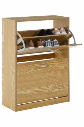 Premier Housewares 2-Tier Oak Wood Shoe Storage Cabinet in Brown, W: 60 cm, D: 24 cm, H: 81 cm – 1