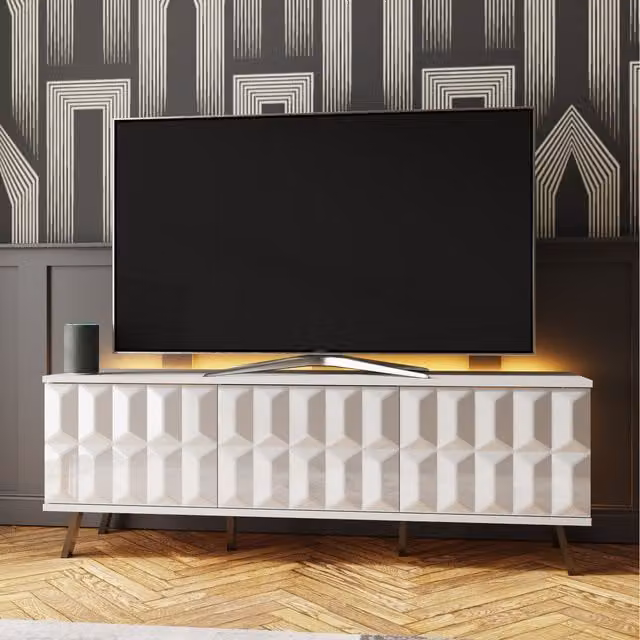 Frank Olsen Elevate 1500 Modern Geometric Glossy TV Unit in White, W: 150 cm