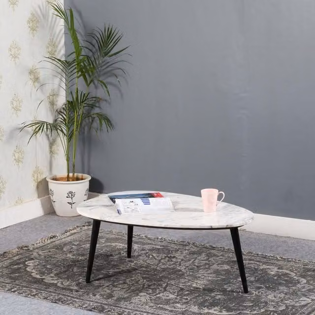 IH Design Modern Rectangular Coffee Table with White Marble Top and Brown Metal Legs, W/D/H: 90 x 60 x 35 cm