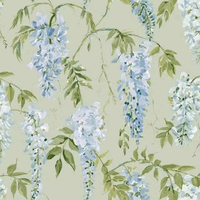 World of Wallpaper Wisteria Botanical Floral Wallpaper in Green