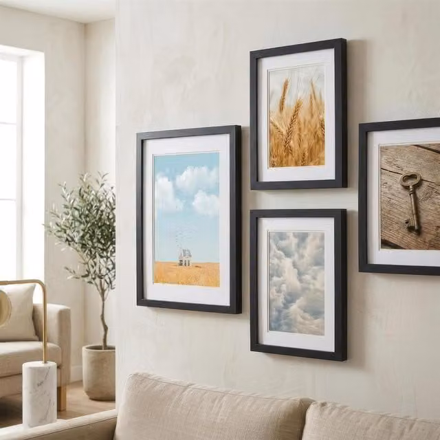 Nicola Spring Black Rectangular Single Photo Frames with A5 Mounts, Pack of 3