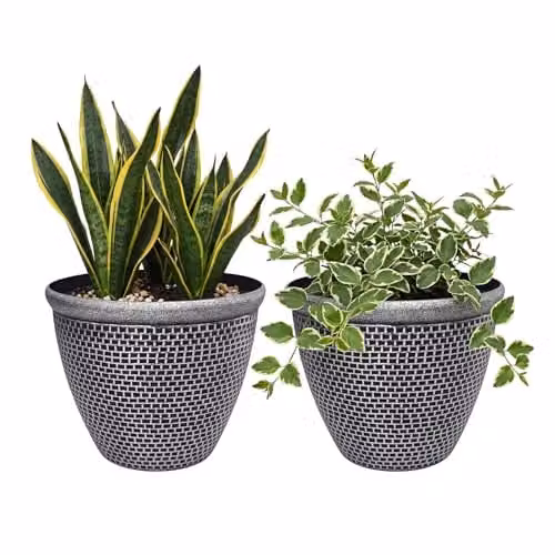 Toque 2-Pack Plastic Round Garden Planters with Drainage, Black and Grey, Diameter: 36 cm – 8
