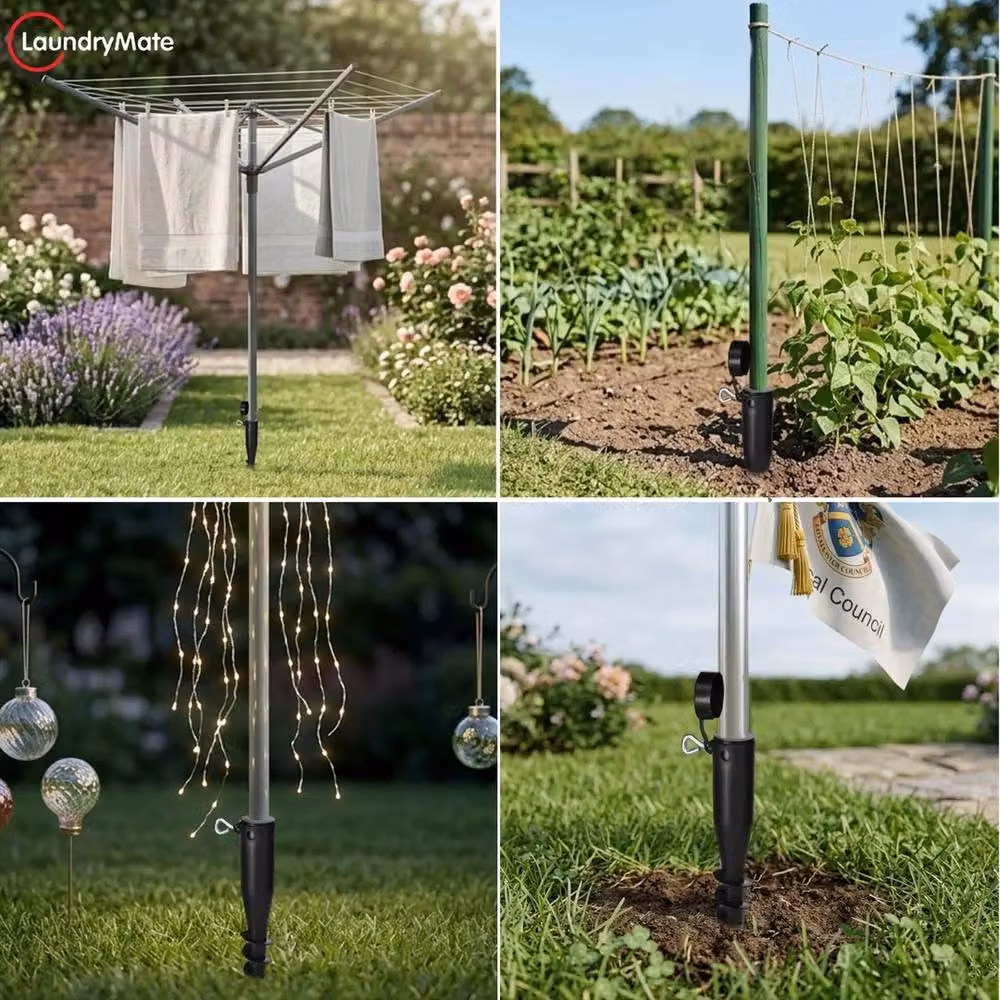 SPETLEK Ground Spike Rotary Washing Line with Screw Base, Black, 0.6m2 – 2