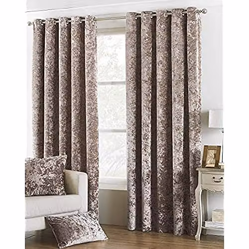 Paoletti Verona Crushed Velvet Eyelet Curtains, Beige and White, Width: 229 cm, Drop: 137 cm – 1