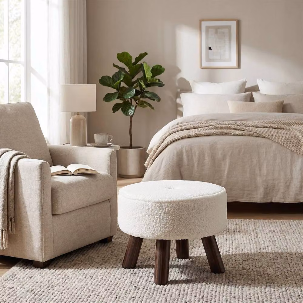 KORVIXA Teddy Velvet Cylindrical Footstool in White, W/D: 100 x 100 cm – 4