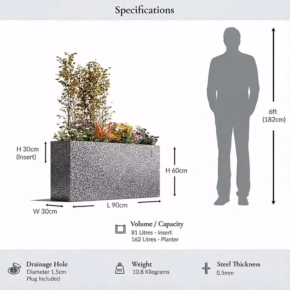 Access Garden Products Galvanised Steel Trough Planter in Silver and Black, W: 90 cm, H: 60 cm, D: 30 cm – 4
