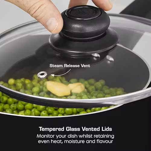 Swan Townhouse 3 Piece Saucepan Set with Glass Lids and Bakelite Handles, Black – 4
