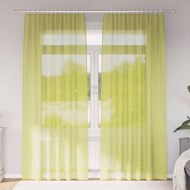 Berkfield Home Apple Green Voile Curtains with Rod Pockets, 2 Pack