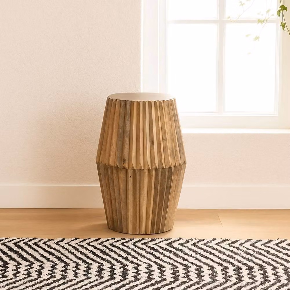 Wyld Haus Arizona Mango Wood Carved Round Side Table in Brown – 2