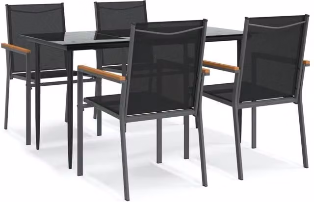Berkfield Home 5 Piece Modern Garden Dining Set in Black Textilene and Steel