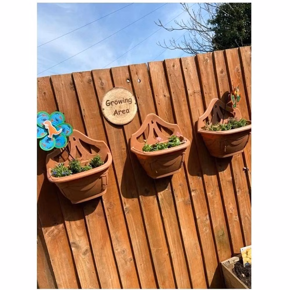 VOGREX Venetian Style Terracotta Hanging Flower Pot Set, 6x Brown Wall Planters, 31 cm – 4