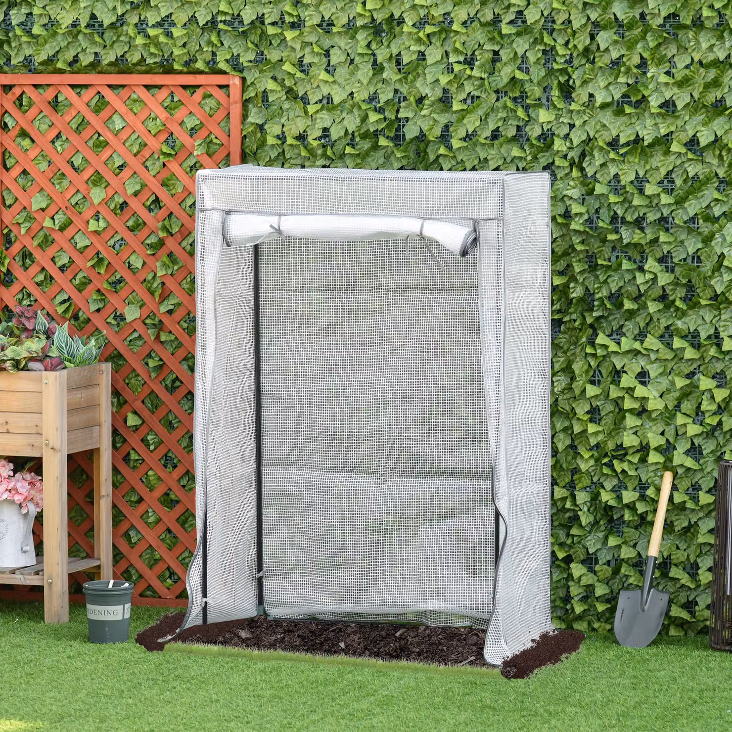Outsunny White Steel-Framed PE Greenhouse Shelter with Roll-Up Door – 2