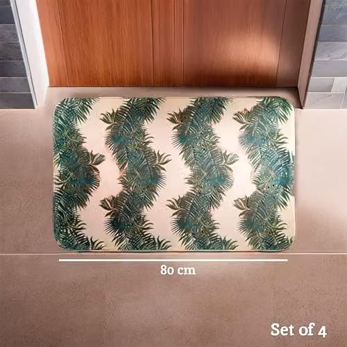 Orsina Green and White Floral Palm Leaf Bath Mat, Non-Slip Rectangular Polyester Doormat, W/D/H: 80.0 x 50.0 x 1.0 cm – 2